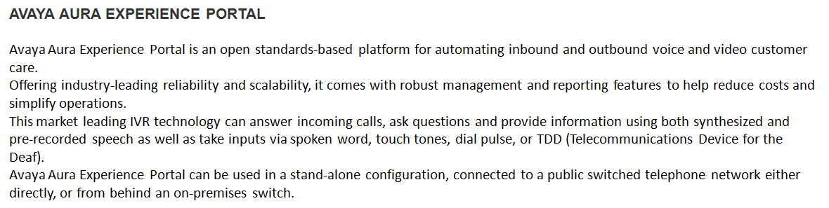 AVAYA AURA EXPERIENCE PORTAL